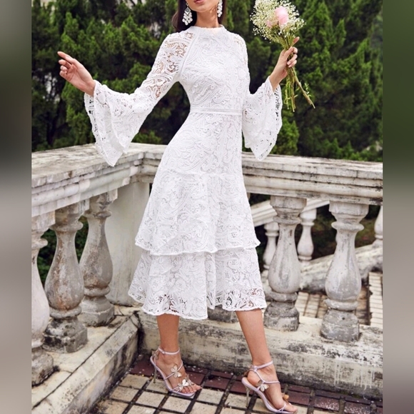 Dresses & Skirts - New Chic Embroidered Lace Layered Dress White